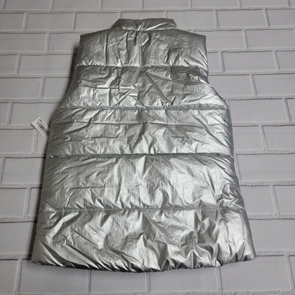 Girls Heavyweight Puffer Vest Silver Metallic Size Large (10)